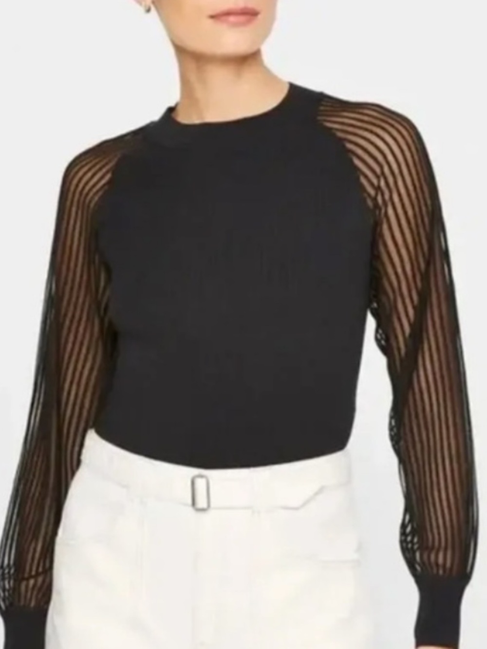 Club Monaco Black Sheer-Sleeve Knit Top â Size S
